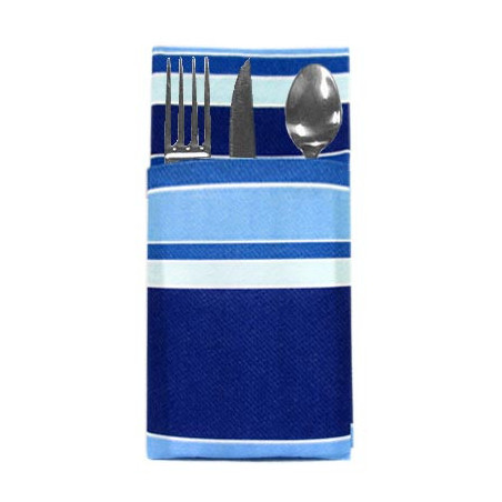 Serviette pochette Rayures bleues
GM 40 x 40 - Format plié 10 x 20
(airlaid 55 gr - proche du tissu) 